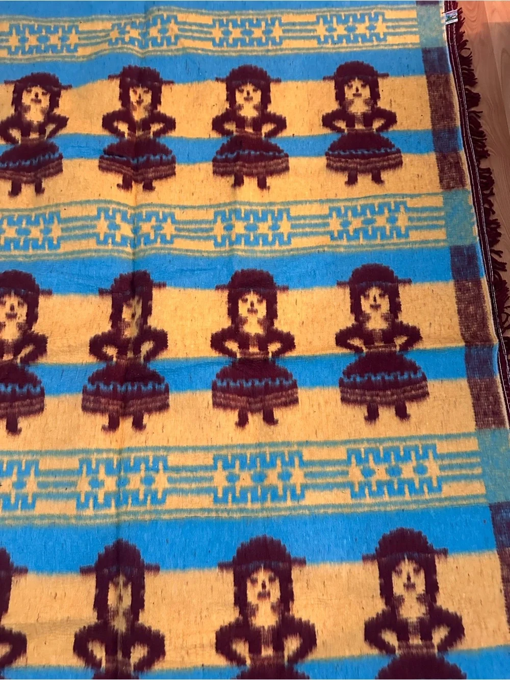 Vintage Peruvian Profitex Wool Blanket Folk Art Andean Figures